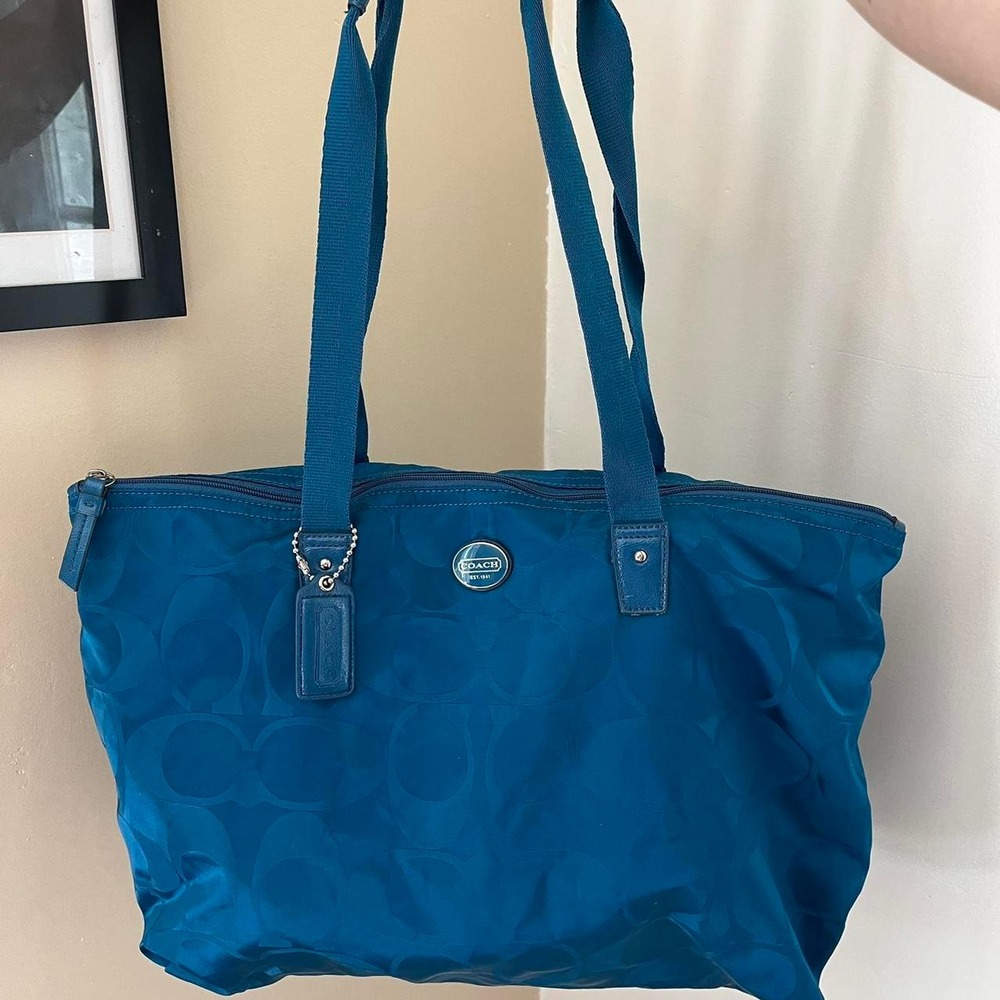 Y2K 2000s Coach Blue Nylon Weekender Tote shoulder bag / handbag